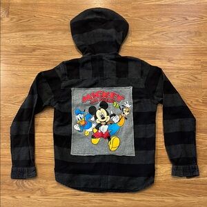 Mickey Mouse & Friends Upcycled Flannel Shirt with Hood Unisex Medium M